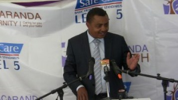 Kiambu county director of health services and Thika level five hospital medical superintendent Dr. Andrew Toro speaking during the award of Jacaranda hospital as a five star service delivery center recently.