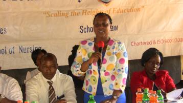 The head teacher general Kago primary school Jennifer Njuguna during the launch of the hand washing initiative.