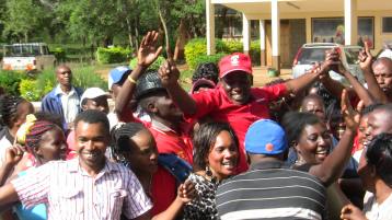 Supporters of Juja MP Francis Munyua Waititu tossing him in the air to celebrate his victory in the Jubilee nominations.